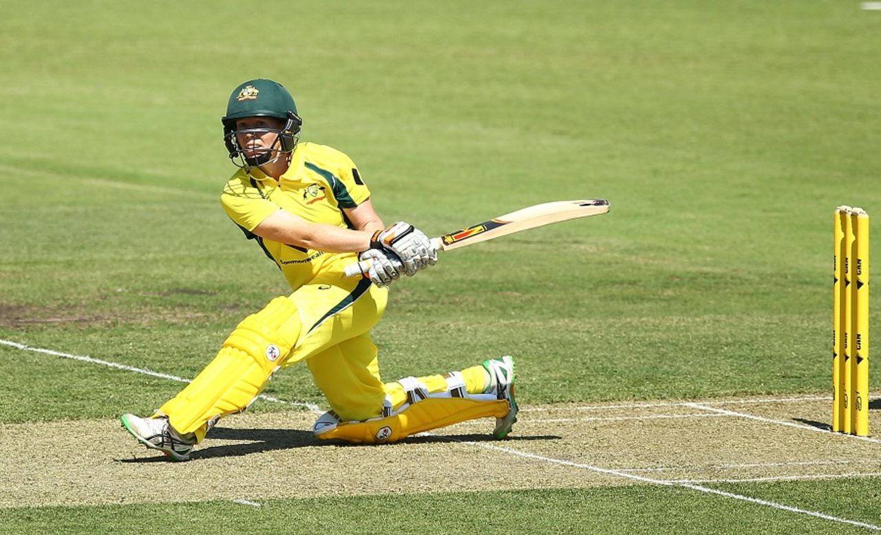 Alex Blackwell plays a slog sweep, Australia v India, 1st Women's ODI, Canberra, February 2, 2016