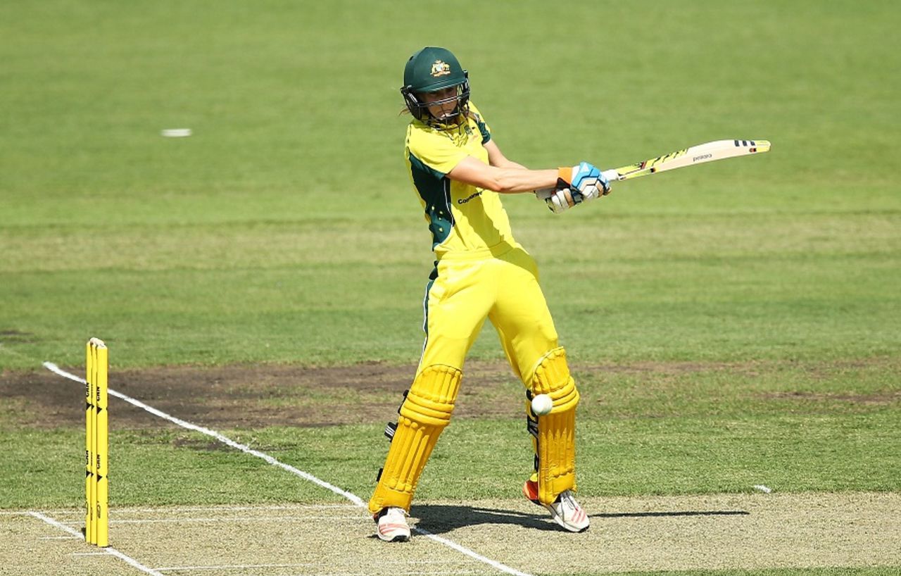 Ellyse Perry plays a cut during her 90, Australia v India, 1st Women's ODI, Canberra, February 2, 2016