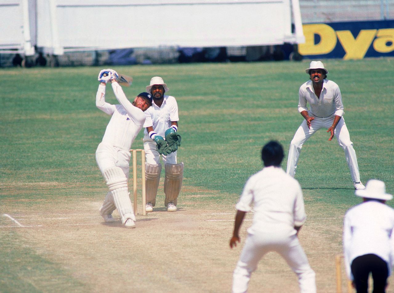 Graeme Fowler goes over the top during his double-hundred, India v England, 4th Test, Madras, January 15, 1984  