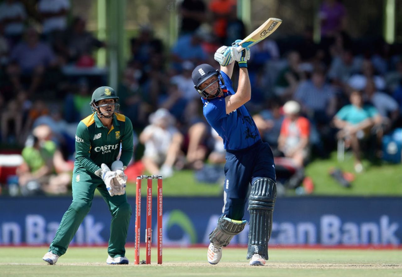 Jos Buttler goes over the top on the way to a rapid fifty, South Africa v England, 1st ODI, Bloemfontein, February 3, 2016