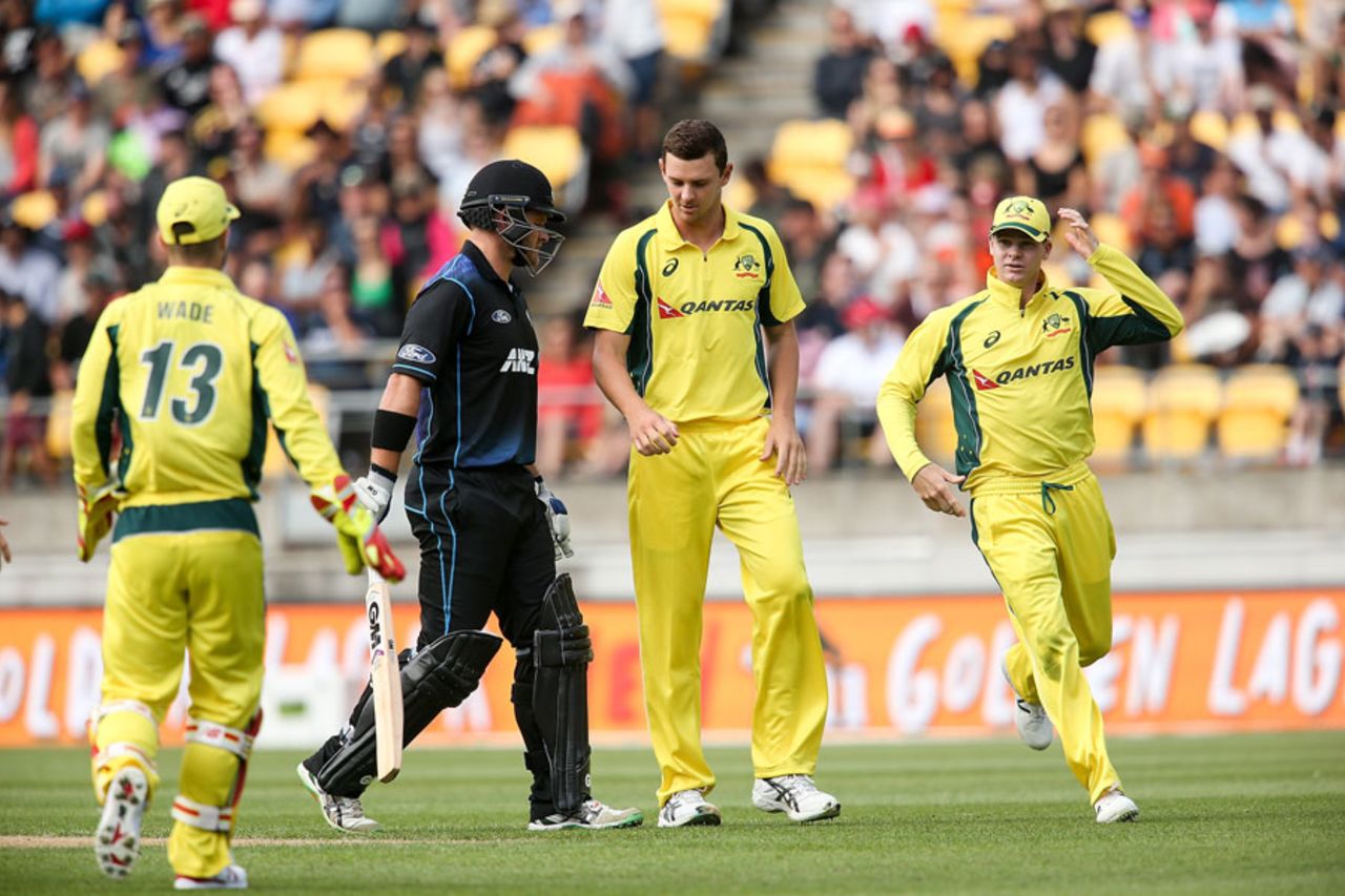 Josh Hazlewood removed Corey Anderson for 16, New Zealand v Australia, 2nd ODI, Wellington, February 6, 2016