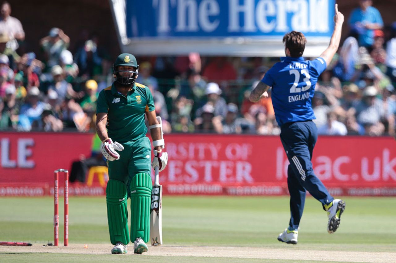 Reece Topley bowled Hashim Amla for 4, South Africa v England, 2nd ODI, Port Elizabeth, February 6, 2016