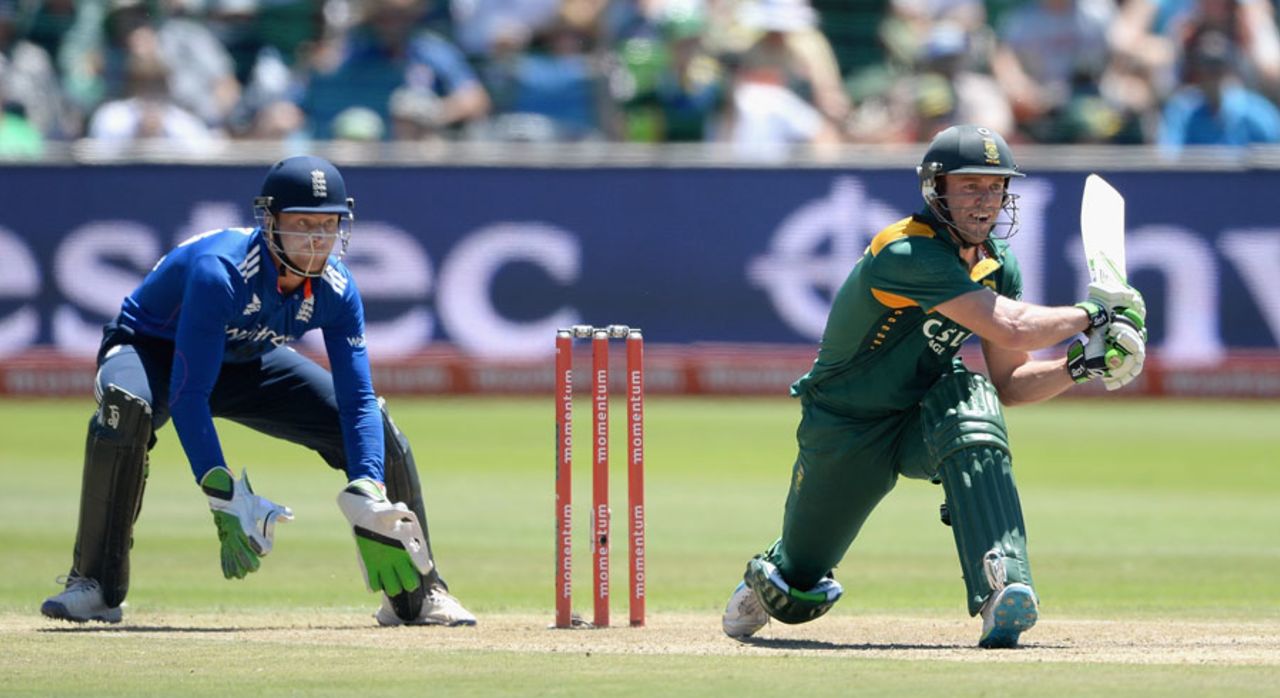 AB de Villiers prepares to reverse sweep, South Africa v England, 2nd ODI, Port Elizabeth, February 6, 2016