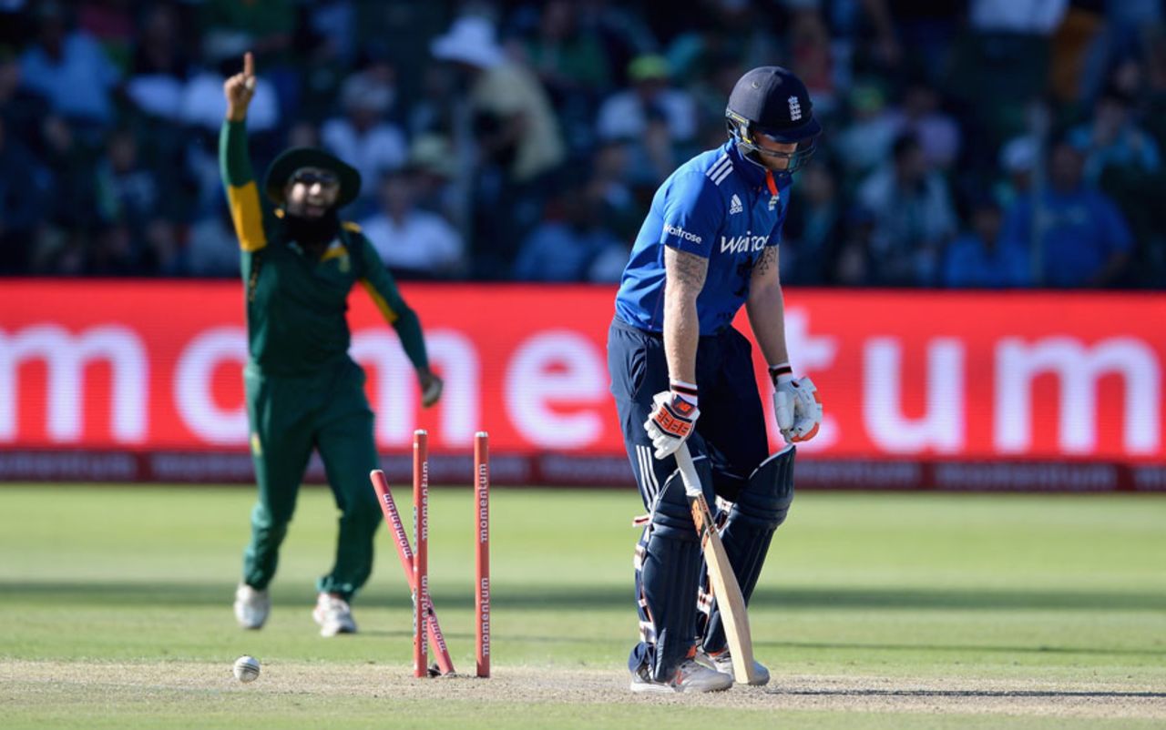 Ben Stokes dragged the ball on to his stumps, South Africa v England, 2nd ODI, Port Elizabeth, February 6, 2016