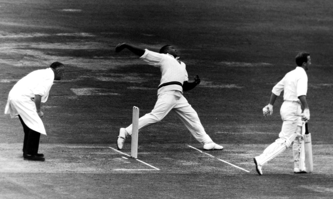 Charlie Griffith bowls, England v West Indies, 2nd Test, Lord's, 2nd day, June 21, 1963