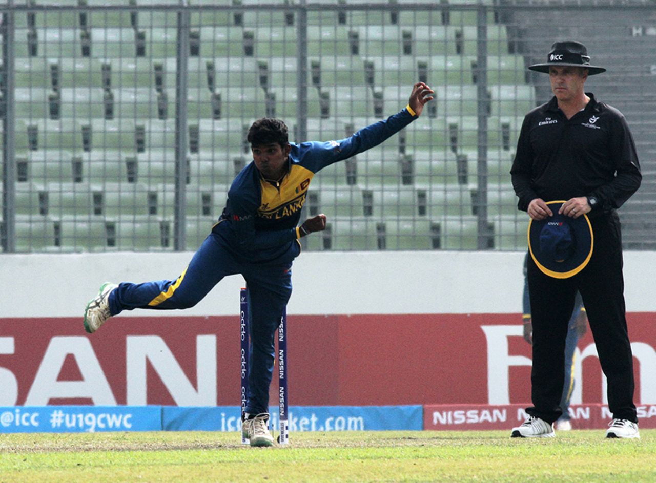 Legspinner Wanidu Hasaranga was Sri Lanka Under-19s' best bowler with returns of 3 for 34, England v Sri Lanka, Under-19 World Cup 2016, quarter-final, Mirpur, February 7, 2016