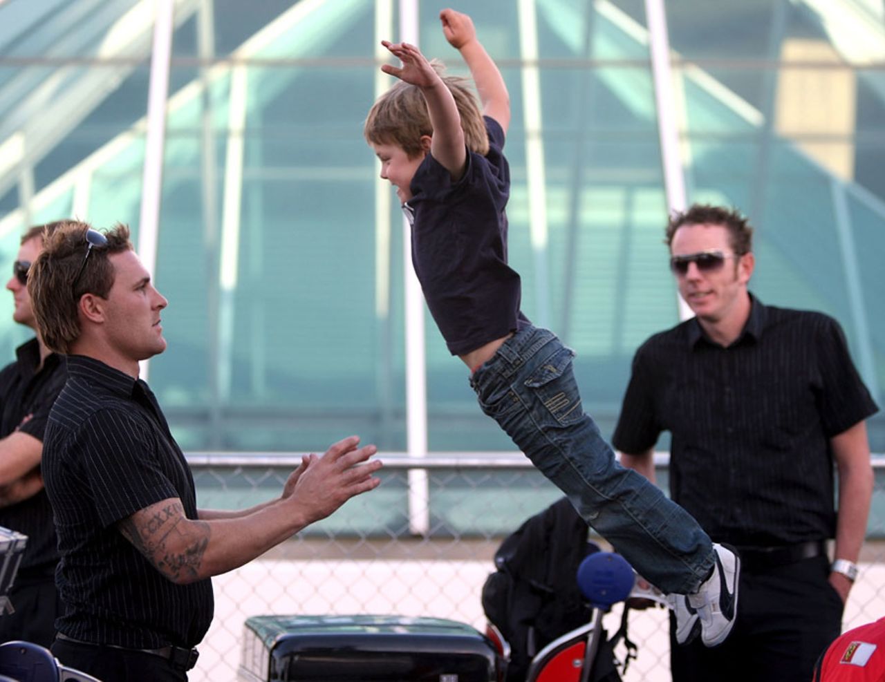Brendon McCullum has fun with his son, Riley, Sydney, November 2008