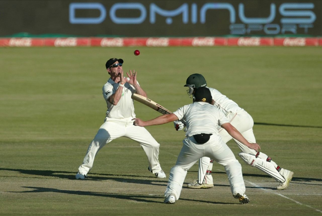 Brendon McCullum settles under the ball at silly point, Zimbabwe v New Zealand, Only Test, Bulawayo, 4th day, November 4, 2011
