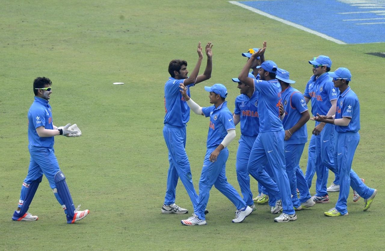 Khaleel Ahmed celebrates a wicket, India v Sri Lanka, Under-19 World Cup 2016, Mirpur