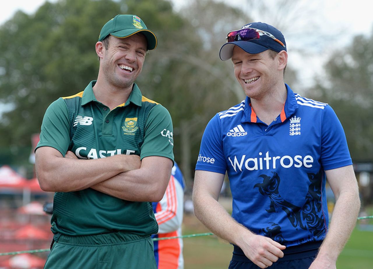 AB de Villiers and Eoin Morgan line up at the toss, South Africa v England, 3rd ODI, Centurion, February 9, 2016