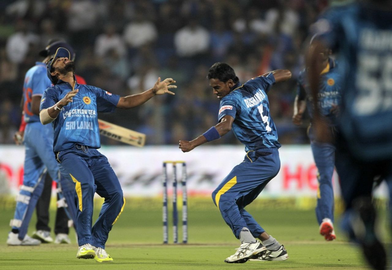 Dushmantha Chameera celebrates a wicket, India v Sri Lanka, 1st T20, Pune, February 9, 2016