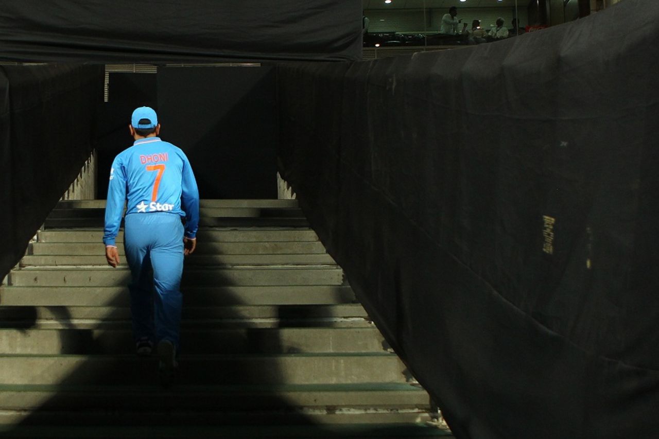 MS Dhoni makes his way to the  change rooms, India v Sri Lanka, 1st T20, Pune, February 9, 2016