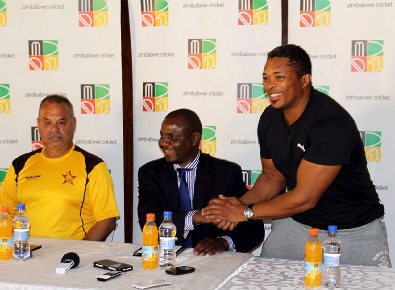 Makhaya Ntini (right) was appointed as Zimbabwe's assistant coach, Bulawayo, February 10, 2016