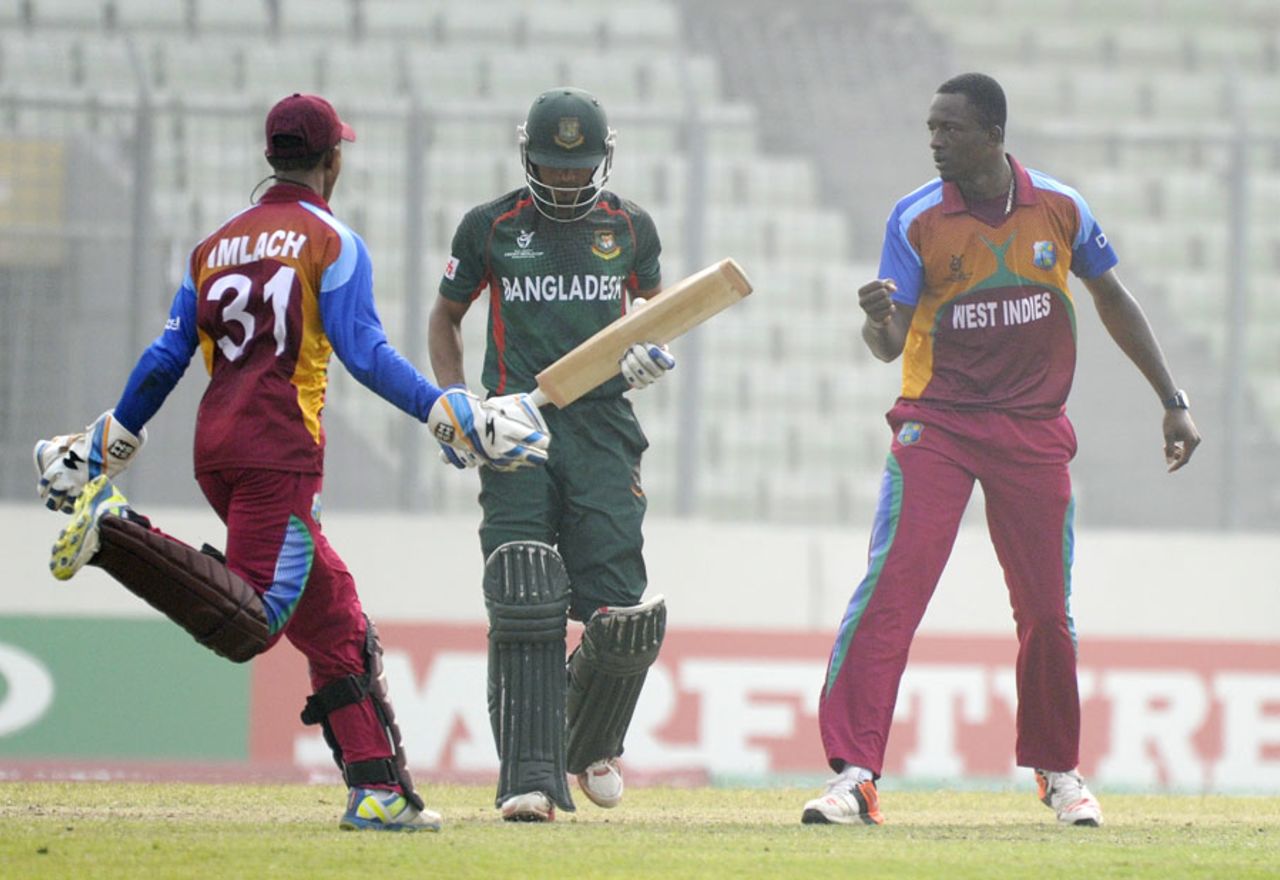 Ryan John exults after a wicket, Bangladesh Under-19s v West Indies Under-19s, Under-19 World Cup, semi-final, Dhaka, February 11, 2016