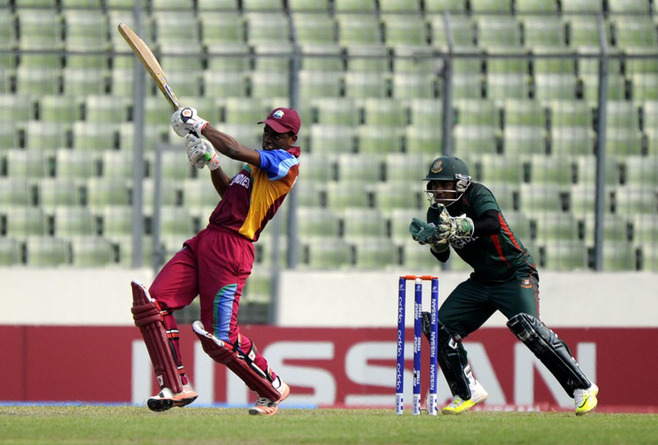 Shimron Hetmyer pulls on his way to a half-century, Bangladesh Under-19s v West Indies Under-19s, Under-19 World Cup, semi-final, Dhaka, February 11, 2016