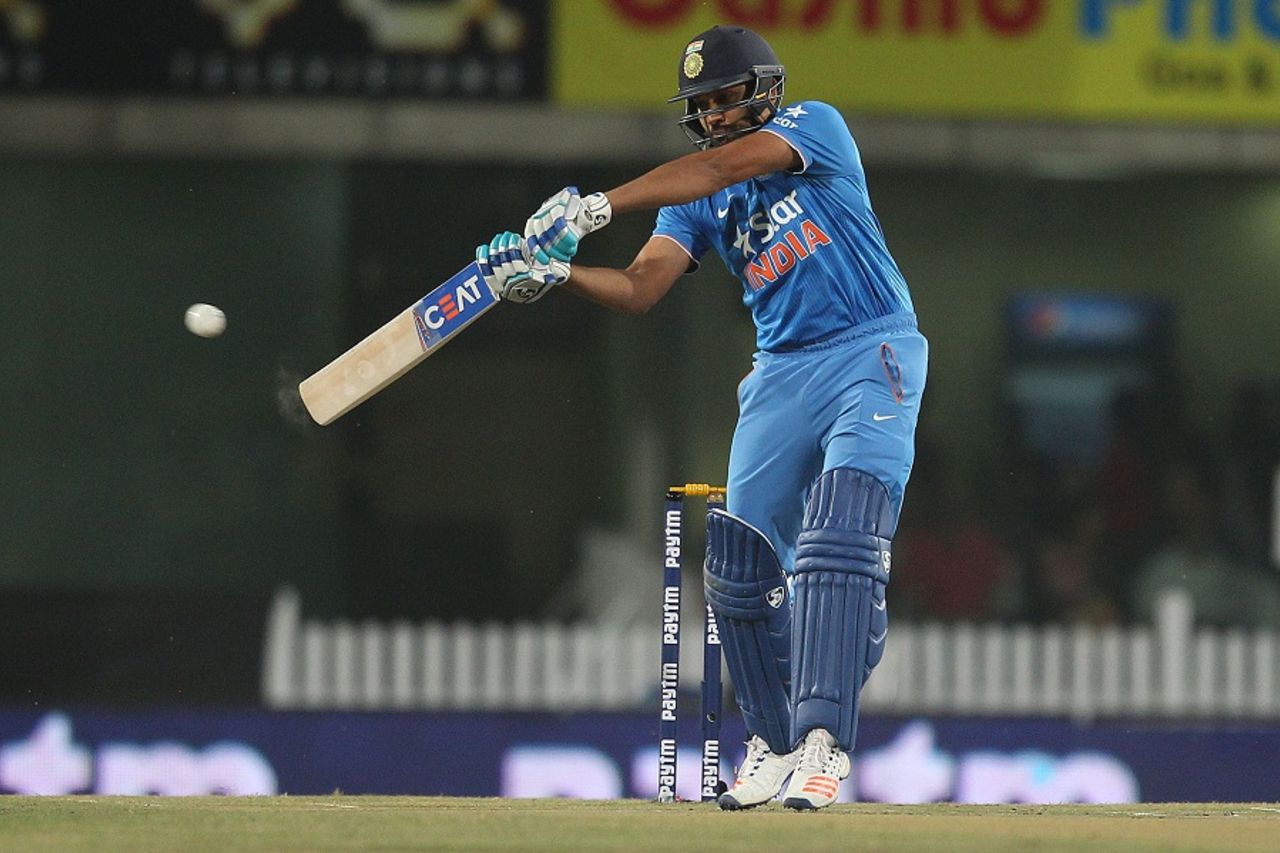 Rohit Sharma stretches to play a cut, India v Sri Lanka, 2nd T20I, Ranchi, February 12, 2016