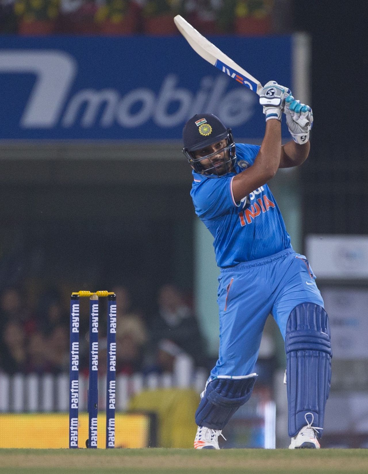 Rohit Sharma powers a drive down the ground, India v Sri Lanka, 2nd T20I, Ranchi, February 12, 2016