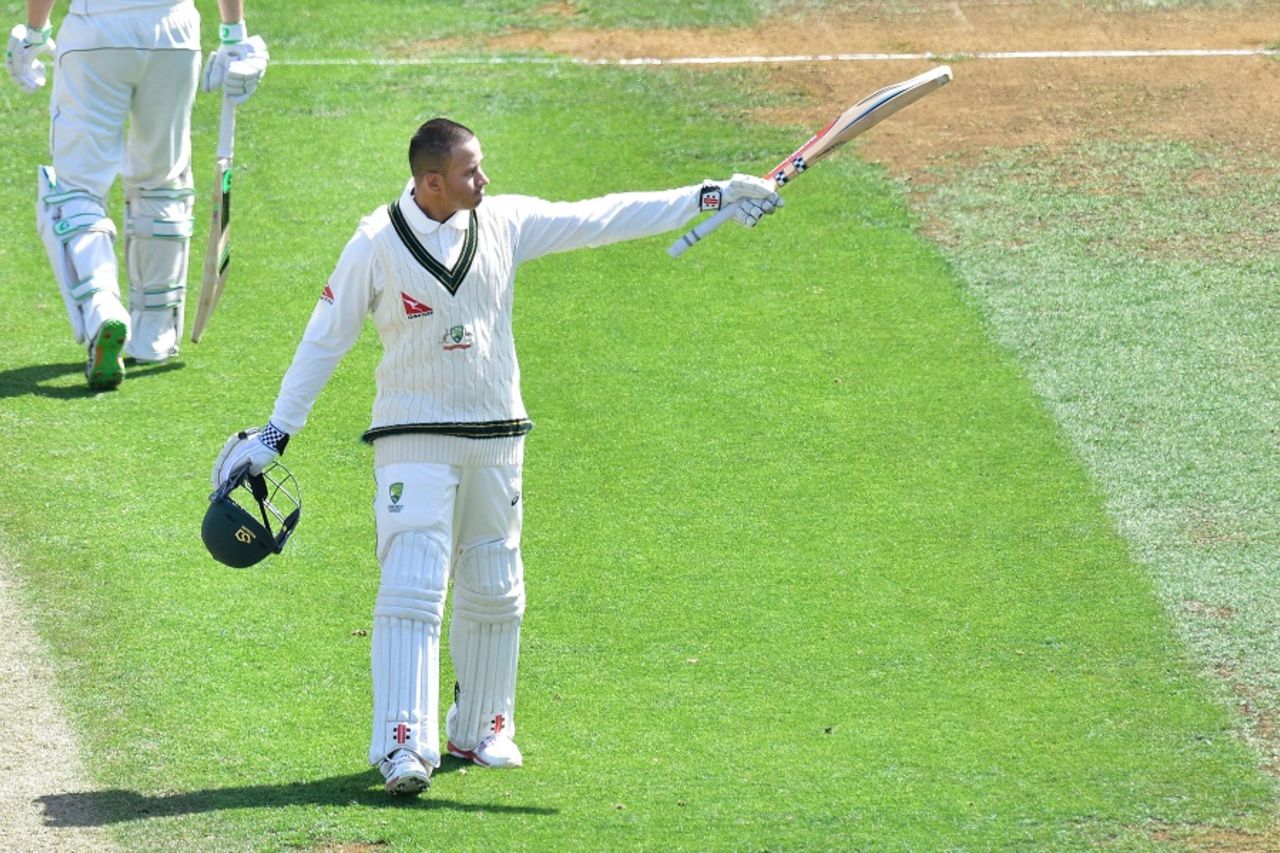Usman Khawaja brought up his fourth first-innings ton on the trot, New Zealand v Australia, 1st Test, Wellington, 2nd day, February 13, 2016