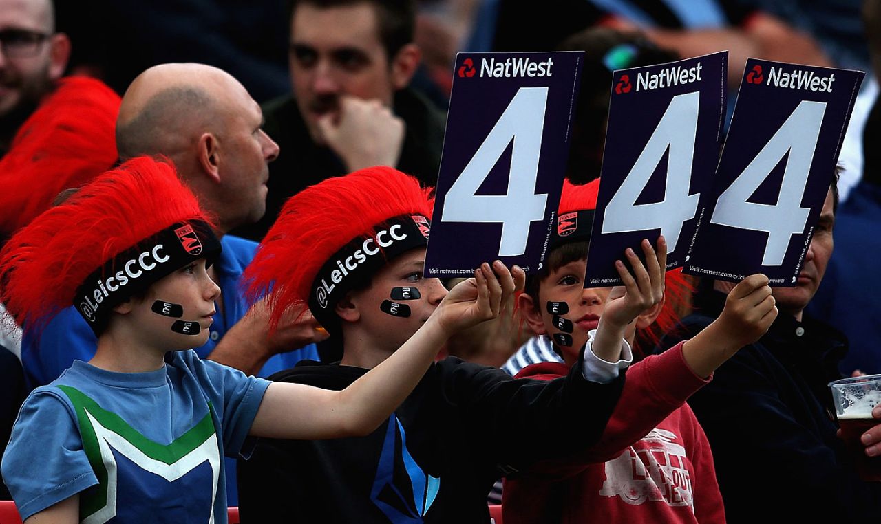Young fans in red headgear cheer for Leicestershire, Leicestershire v Derbyshire, NatWest T20 Blast, North Group, Grace Road, May 22, 2015