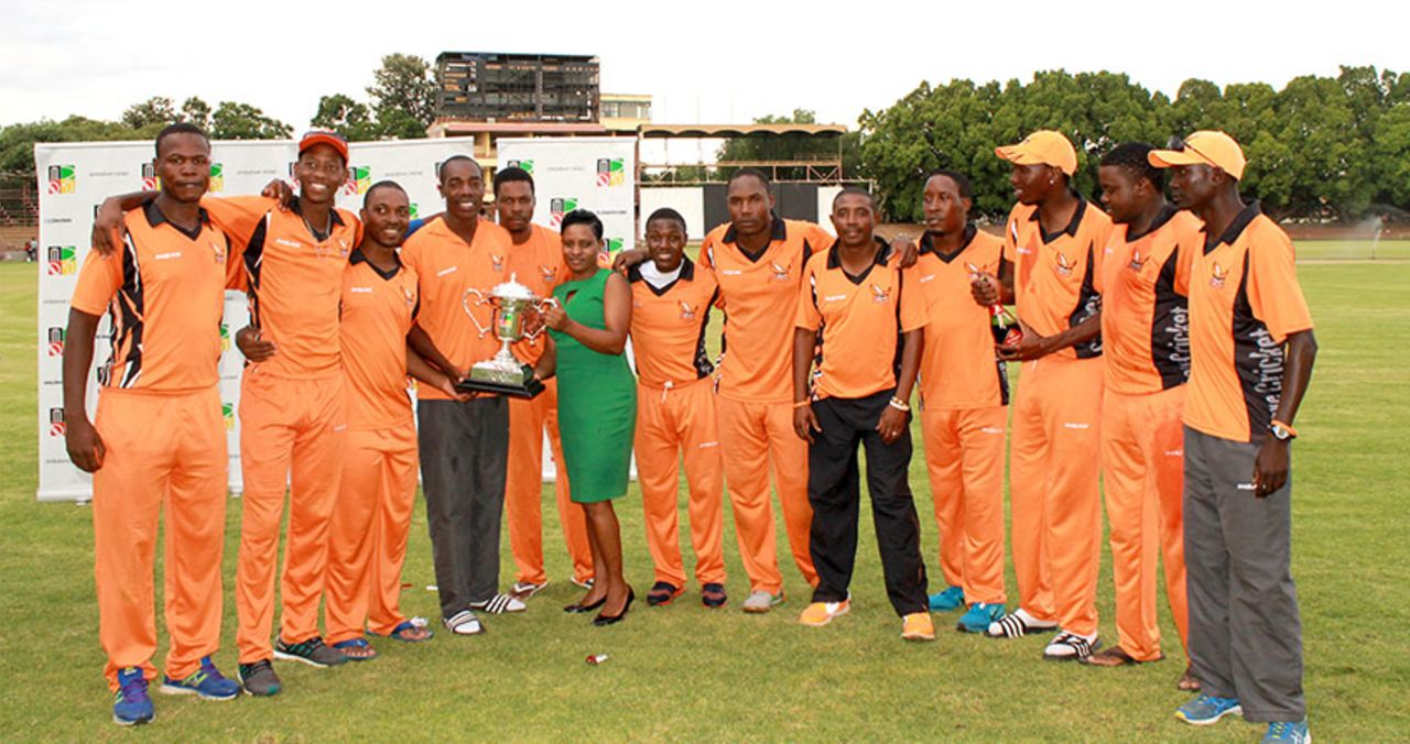 The Mashonaland Eagles players pose with the series trophy, Mountaineers v Eagles, Domestic Twenty20 Competition, Final, Bulawayo, February 13, 2016