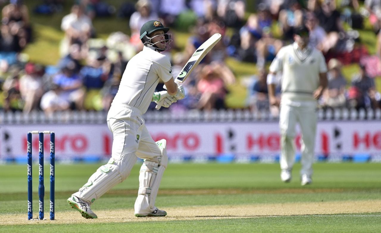 Adam Voges watches one fly off his bat, New Zealand v Australia, 1st Test, Wellington, 3rd day, February 14, 2016