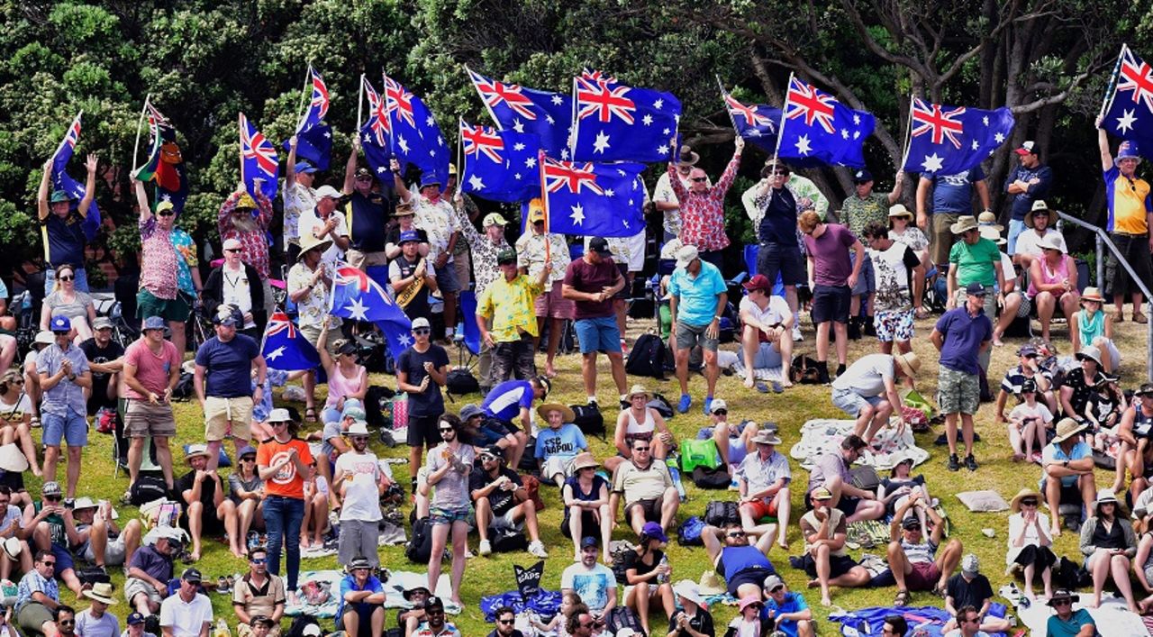The flags were aloft to celebrate Adam Voges' double-hundred, New Zealand v Australia, 1st Test, Wellington, 3rd day, February 14, 2016