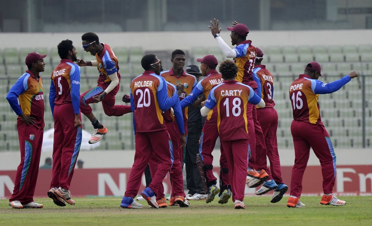 West Indies celebrate a wicket, India v West Indies, final, Under-19 World Cup, Mirpur, February 14, 2016