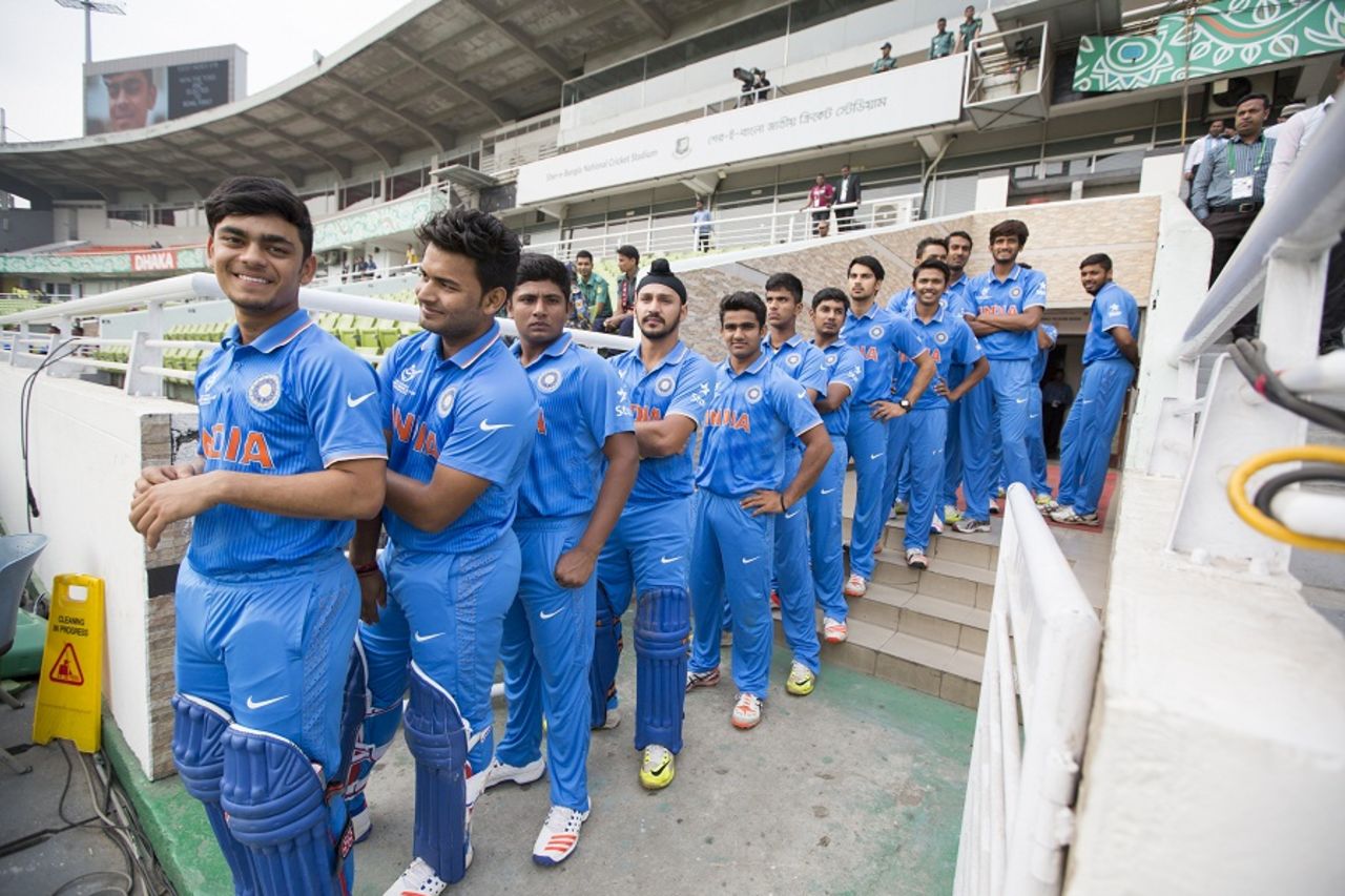 The Indian players line up before the match, India v West Indies, final, Under-19 World Cup, Mirpur, February 14, 2016