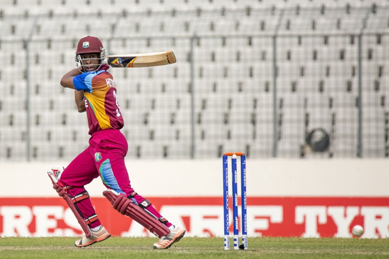 Shimron Hetmyer plays a cut, India v West Indies, final, Under-19 World Cup, Mirpur, February 14, 2016