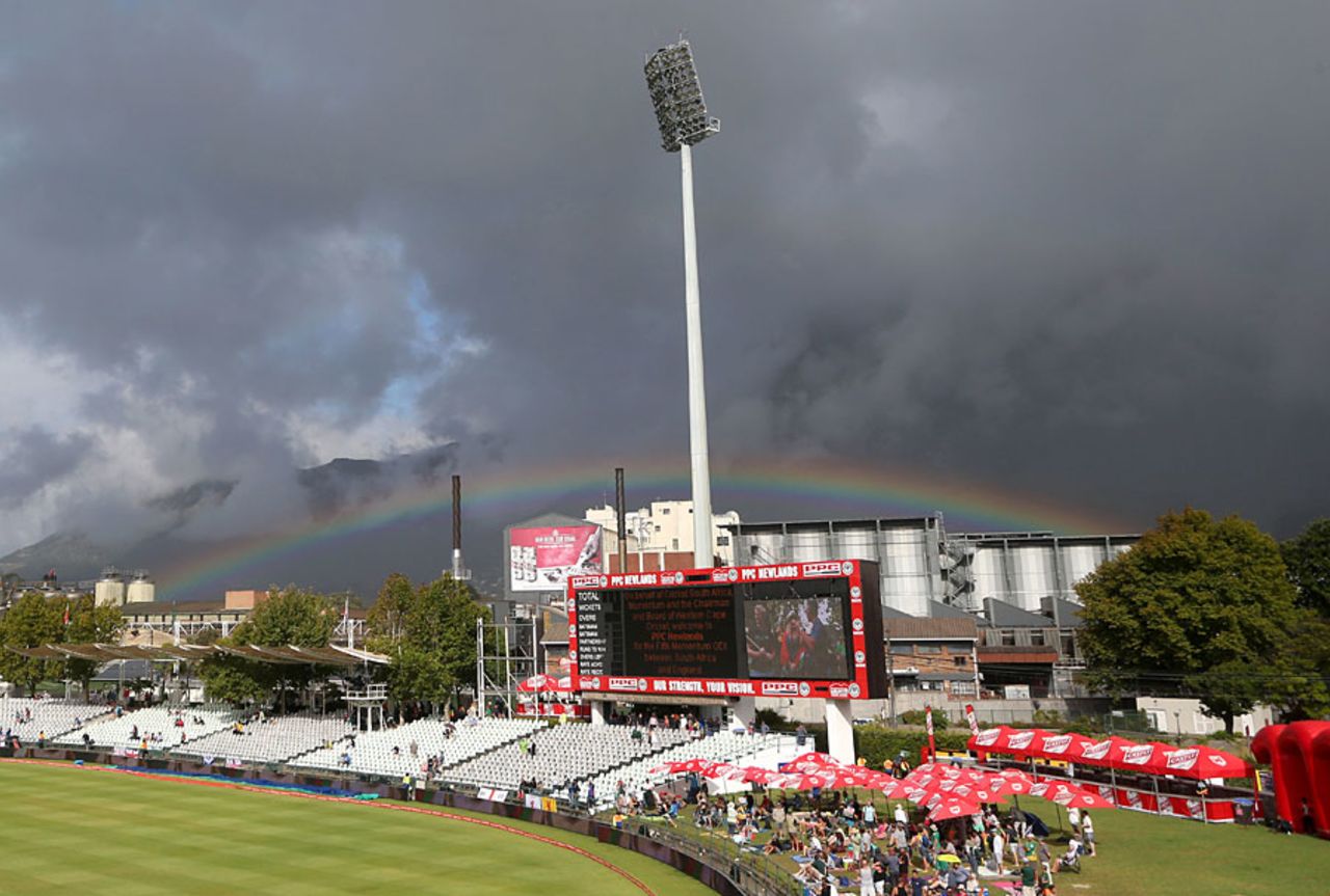 The day started with a rainbow over Newlands. Who would find their pot of gold?, South Africa v England, 5th ODI, Cape Town, February 14, 2016