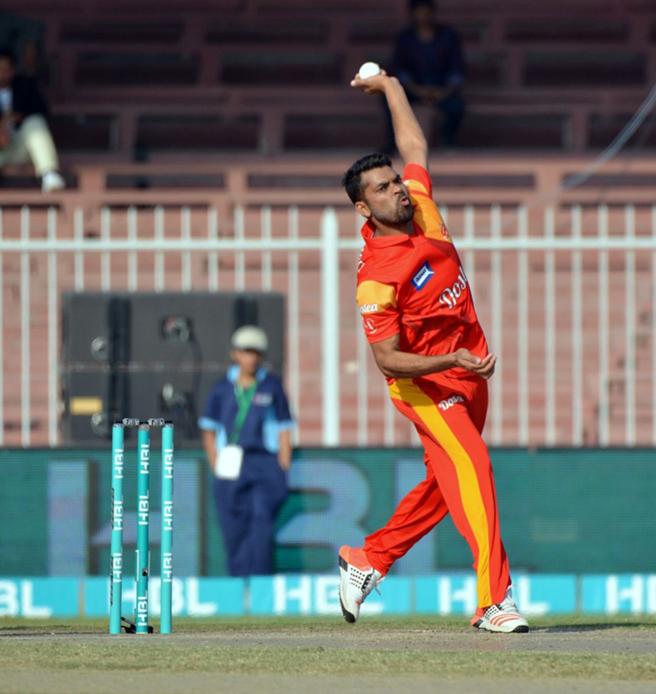 Imran Khalid was the most successful bowler for Islamabad United with returns of 2 for 19, Islamabad United v Karachi Kings, Pakistan Super League 2016, Sharjah, February 14, 2016