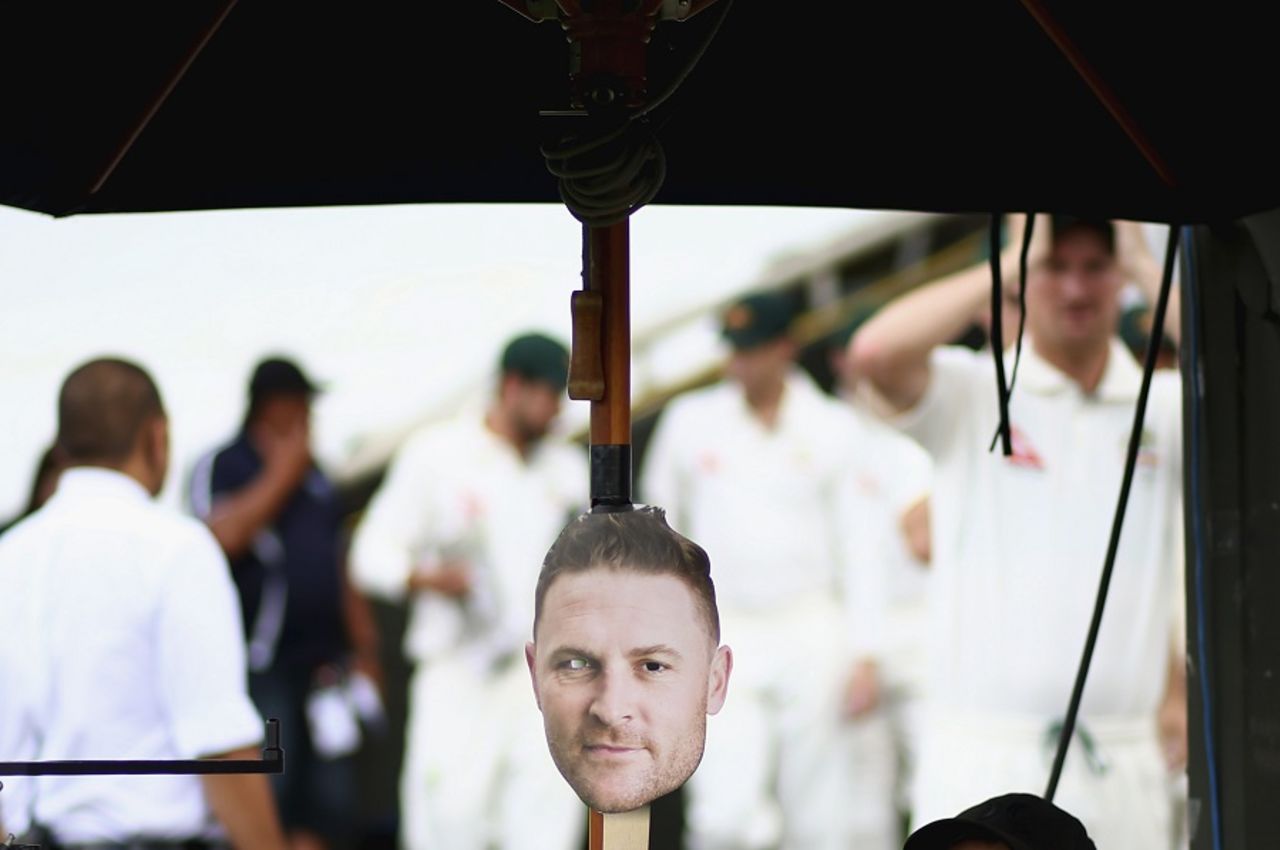Look away, Brendon: A mask of the New Zealand captain at Basin Reserve, New Zealand v Australia, 1st Test, Wellington, 4th day, February 15, 2016