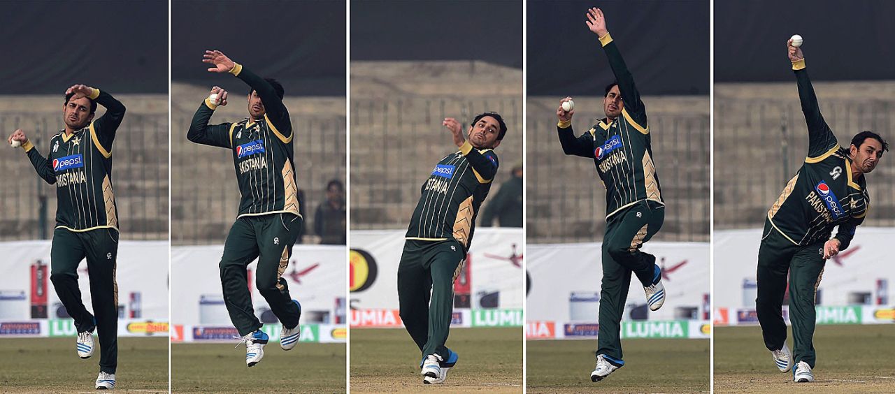 Composite of Saeed Ajmal bowling with his remodelled action, Pakistan A v Kenya, Lahore, December 20, 2014