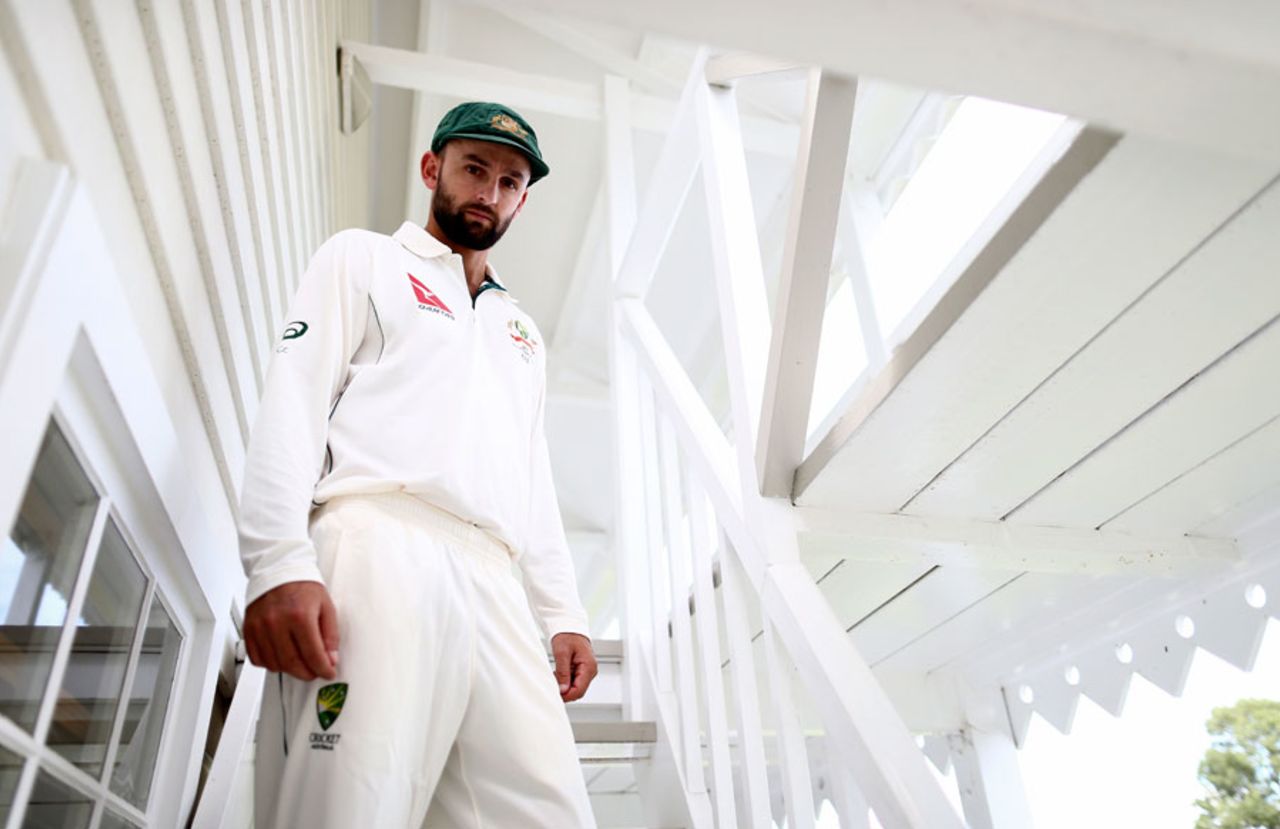Nathan Lyon strikes a pose during a portrait session, Christchurch, February 18, 2016