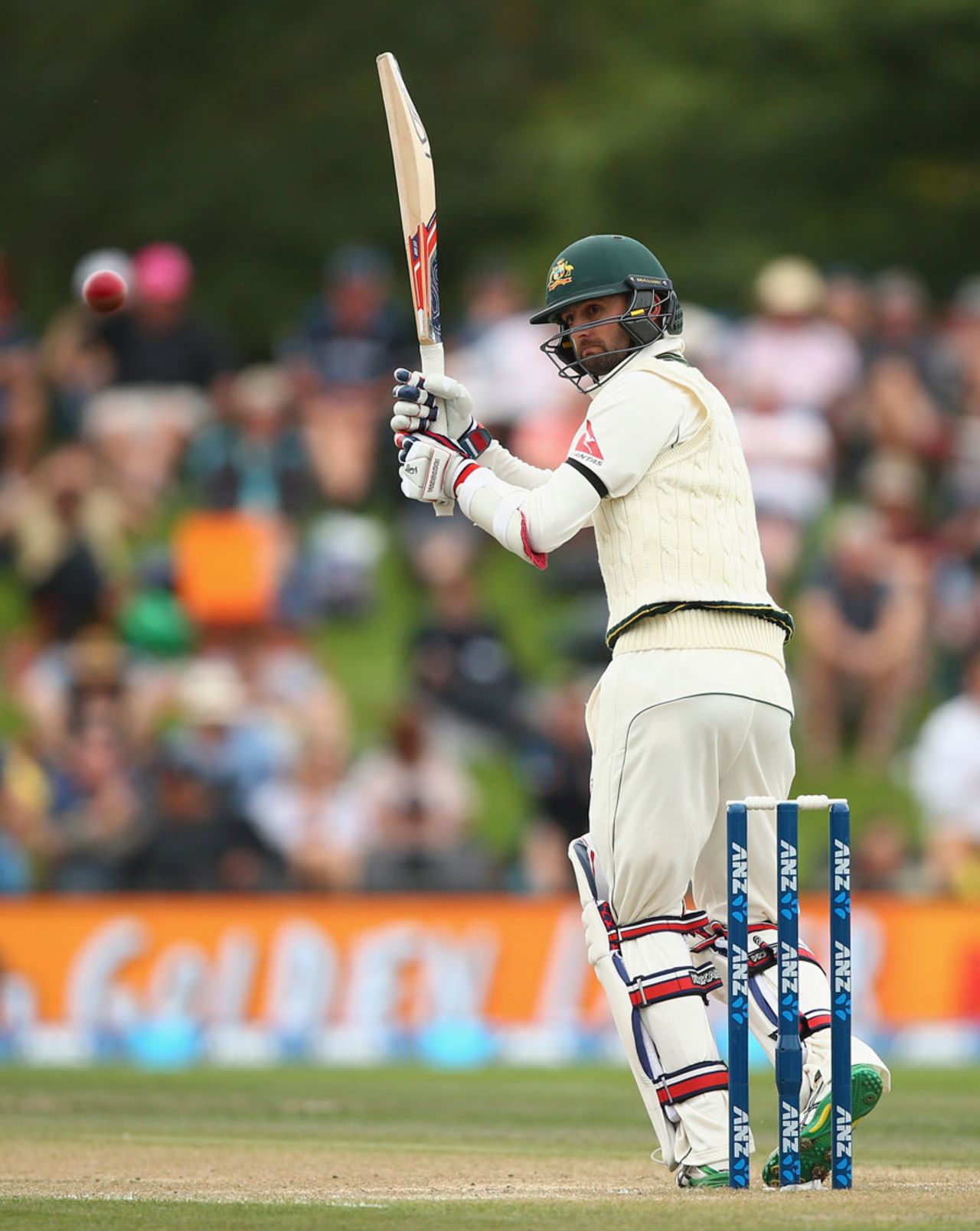 Nathan Lyon steers one fine on the leg side, New Zealand v Australia, 2nd Test, Christchurch, 3rd day, February 22, 2016