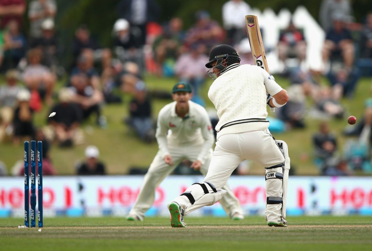 Corey Anderson was bowled by Jackson Bird off an inside edge, New Zealand v Australia, 2nd Test, Christchurch, 4th day, February 23, 2016