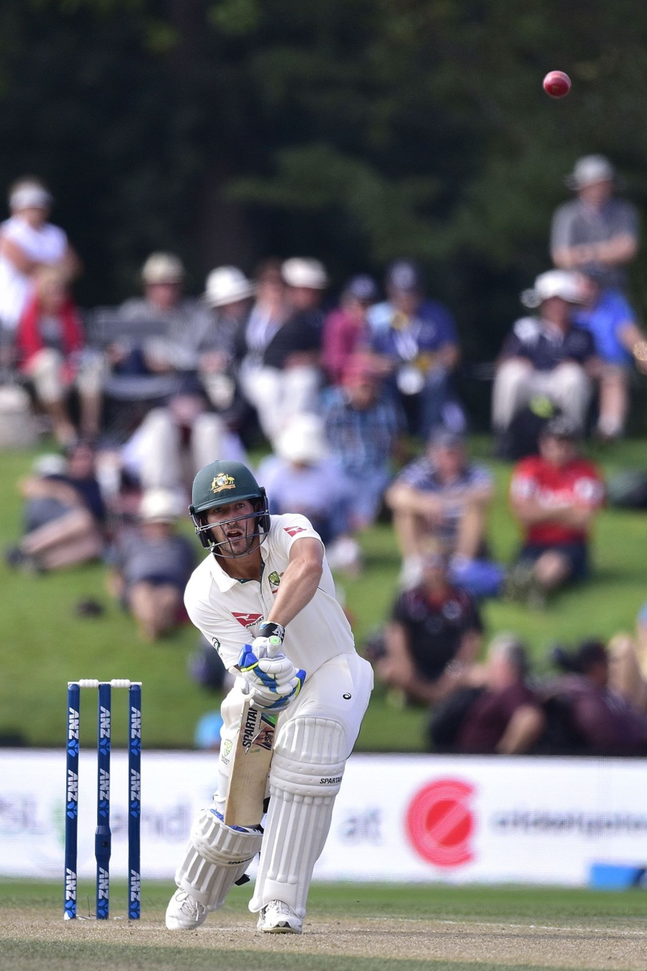 Joe Burns defends on the front foot, New Zealand v Australia, 2nd Test, Christchurch, 4th day, February 23, 2016