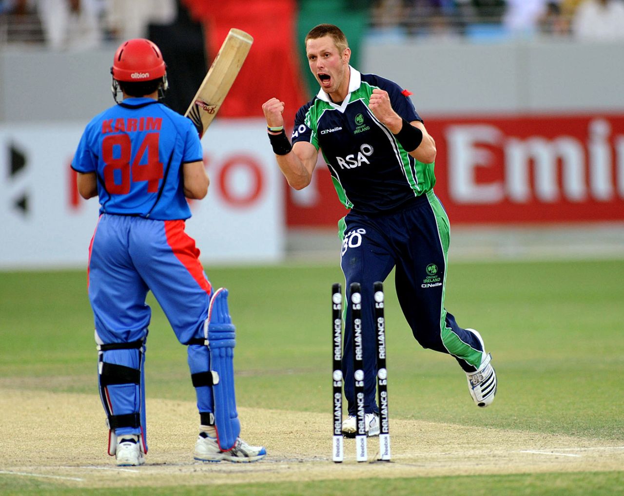 Boyd Rankin celebrates a wicket, Afghanistan v Ireland, World Twenty20 Qualifier final, Dubai, March 24, 2012