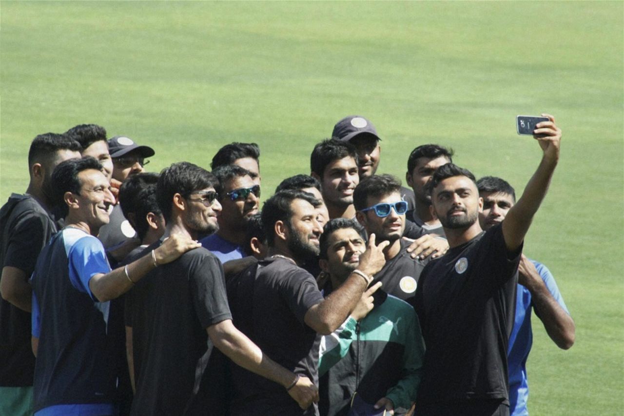The Saurashtra players pose for a selfie, Pune, February 23, 2016
