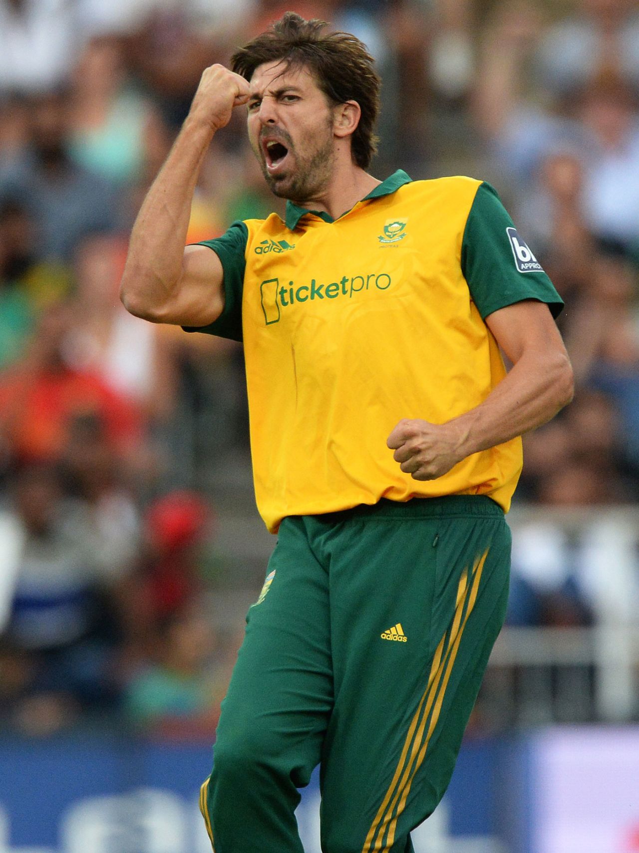 David Wiese celebrates a wicket, South Africa v West Indies, 2nd T20, Johannesburg, January 11, 2015
