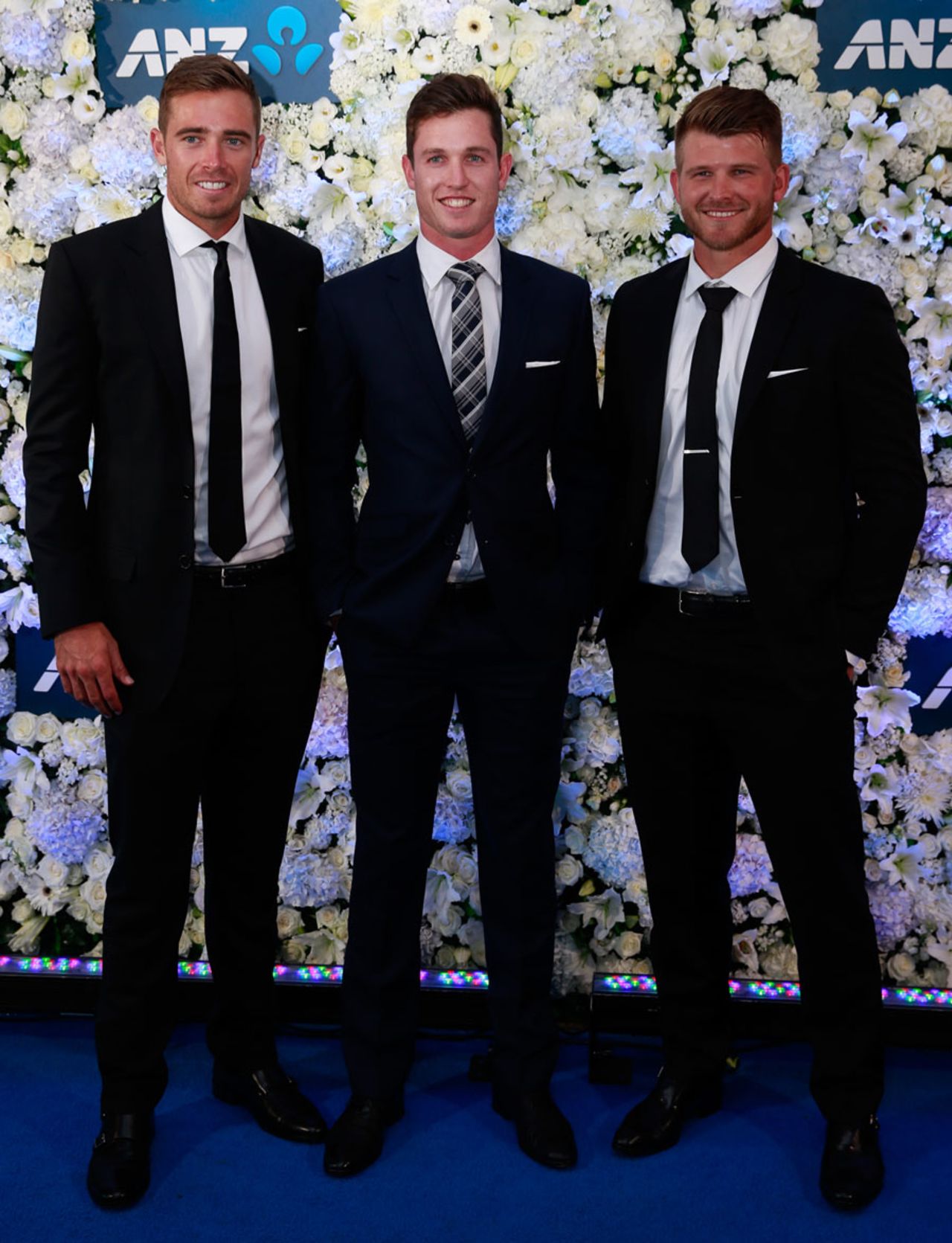 Tim Southee, Adam Milne and Corey Anderson pose at the awards ceremony, Auckland, February 25, 2016
