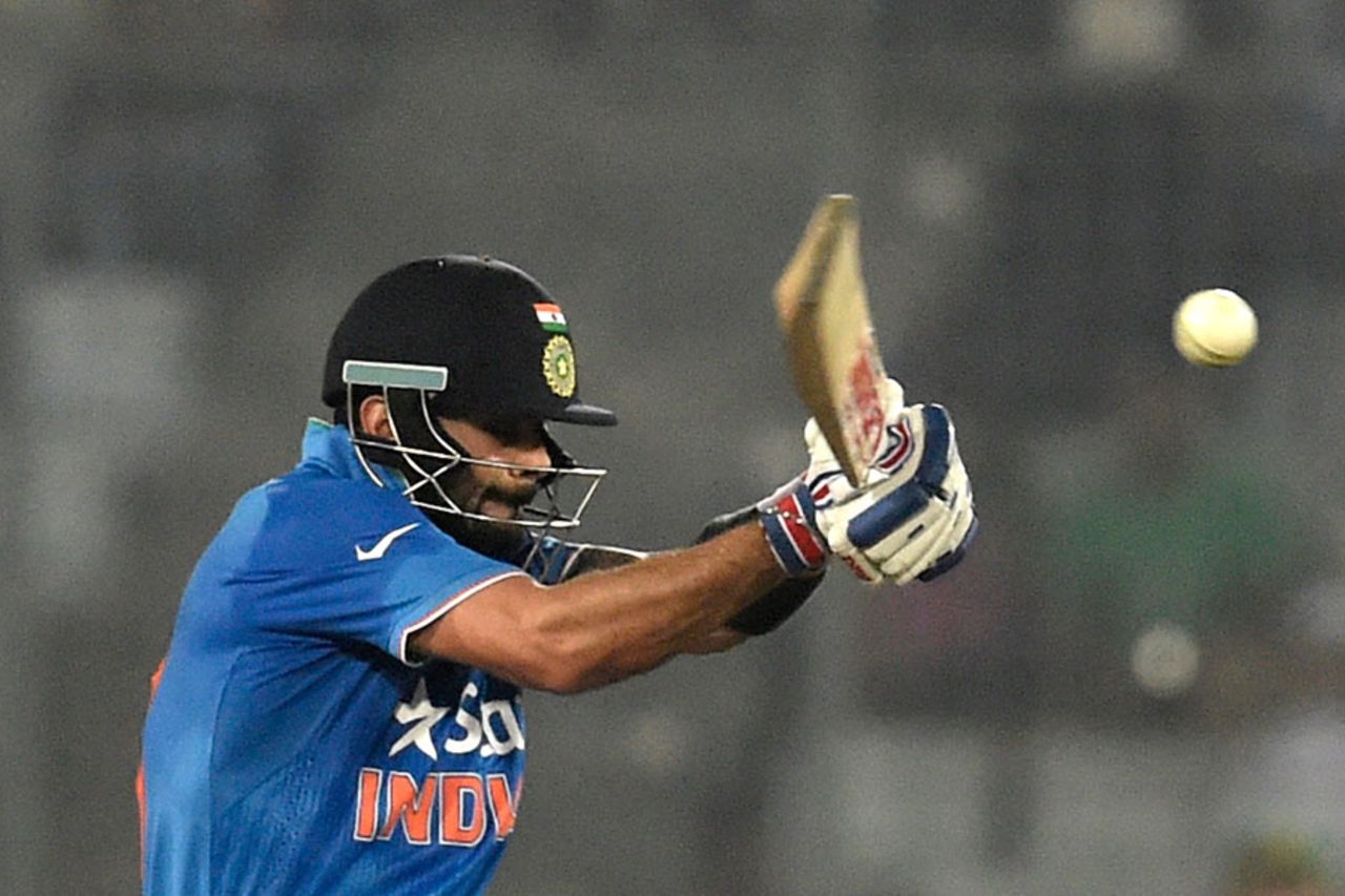 Virat Kohli pulls during his 51-ball 49, India v Pakistan, Asia Cup, Mirpur, February 27, 2016