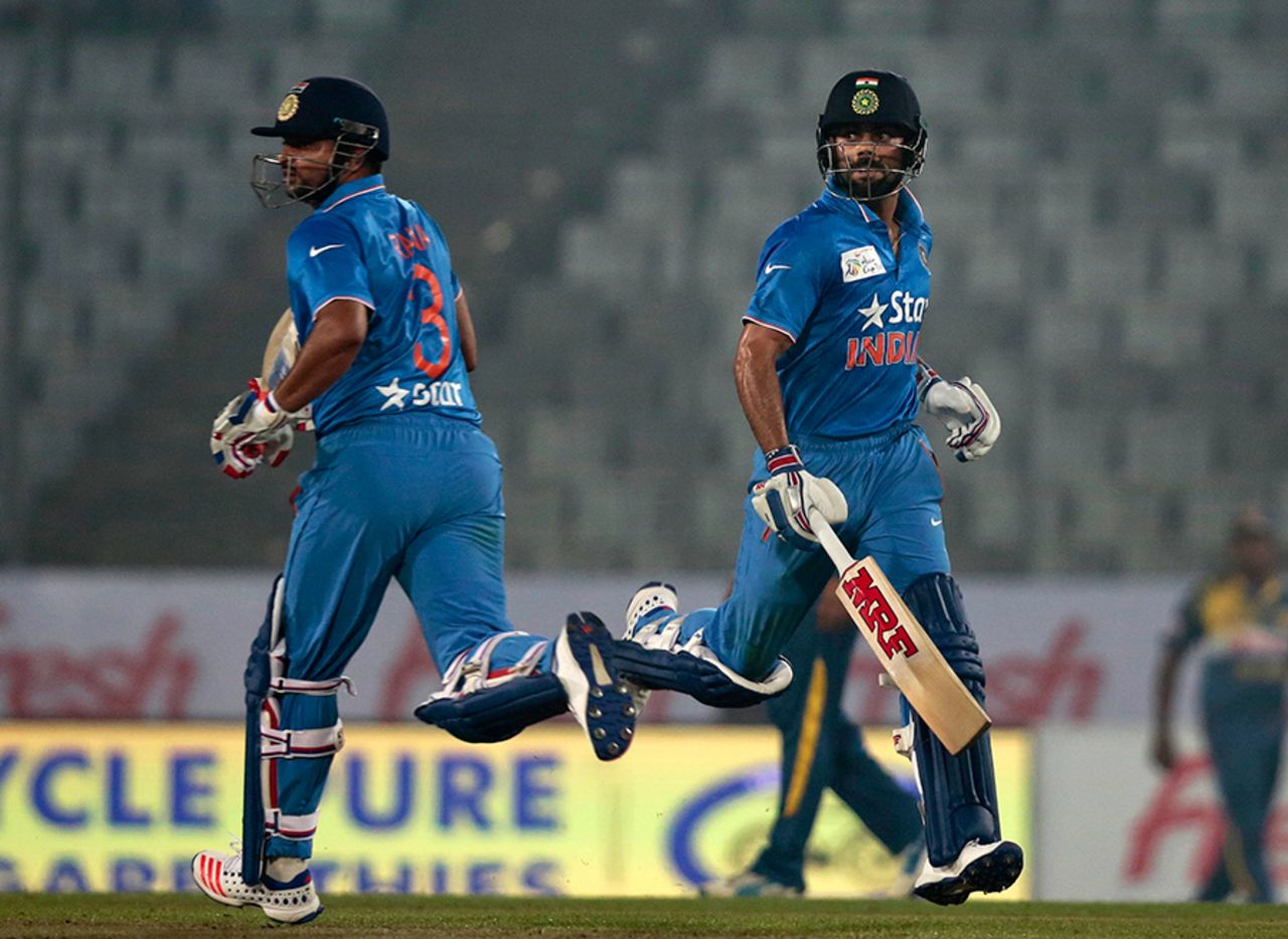 Suresh Raina and Virat Kohli steered India's chase with a 54-run, third-wicket partnership, India v Sri Lanka, Asia Cup 2016, Mirpur, March 1, 2016