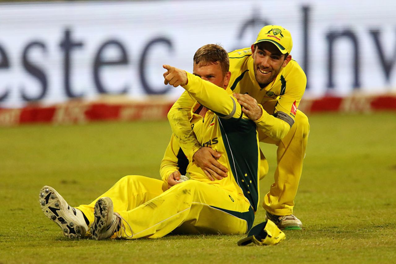 Aaron Finch celebrates his athletic outfield catch, South Africa v Australia, 1st T20, Durban, March 4, 2016