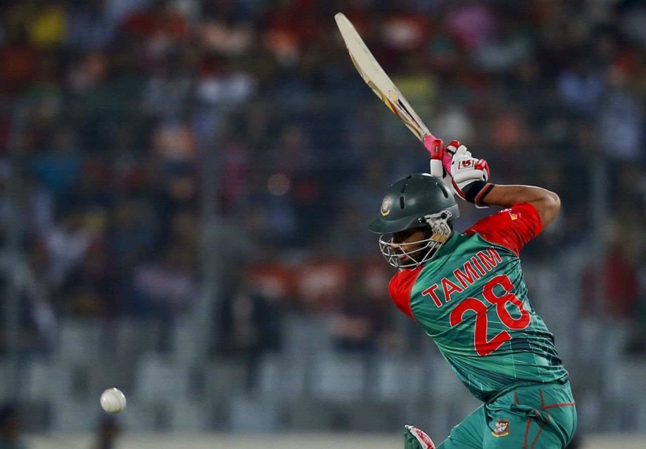 Tamim Iqbal goes through the off side, Bangladesh v India, Asia Cup final, Mirpur, March 6, 2016