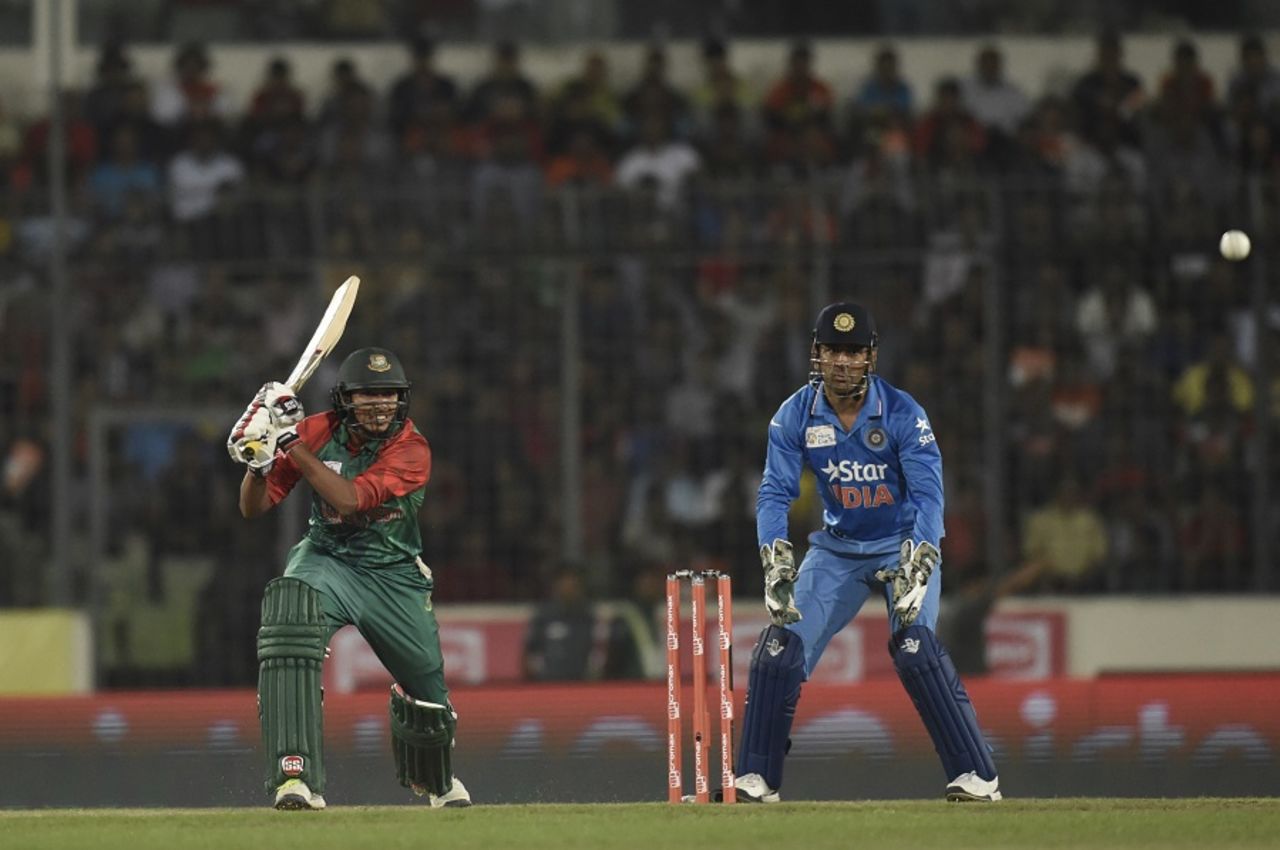Soumya Sarkar drives through the off side, Bangladesh v India, Asia Cup final, Mirpur, March 6, 2016