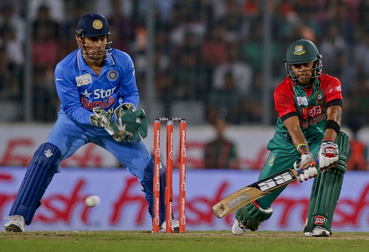 Sabbir Rahman executes a reverse sweep,  Bangladesh v India, Asia Cup final, Mirpur, March 6, 2016 