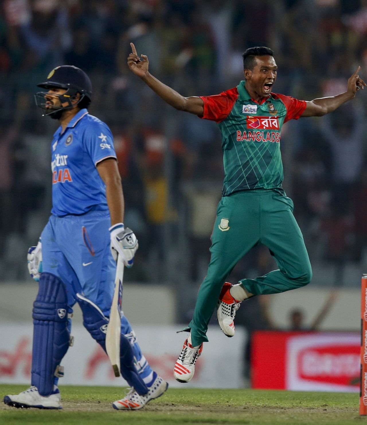 Al-Amin Hossain celebrates after dismissing Rohit Sharma,  Bangladesh v India, Asia Cup final, Mirpur, March 6, 2016 
