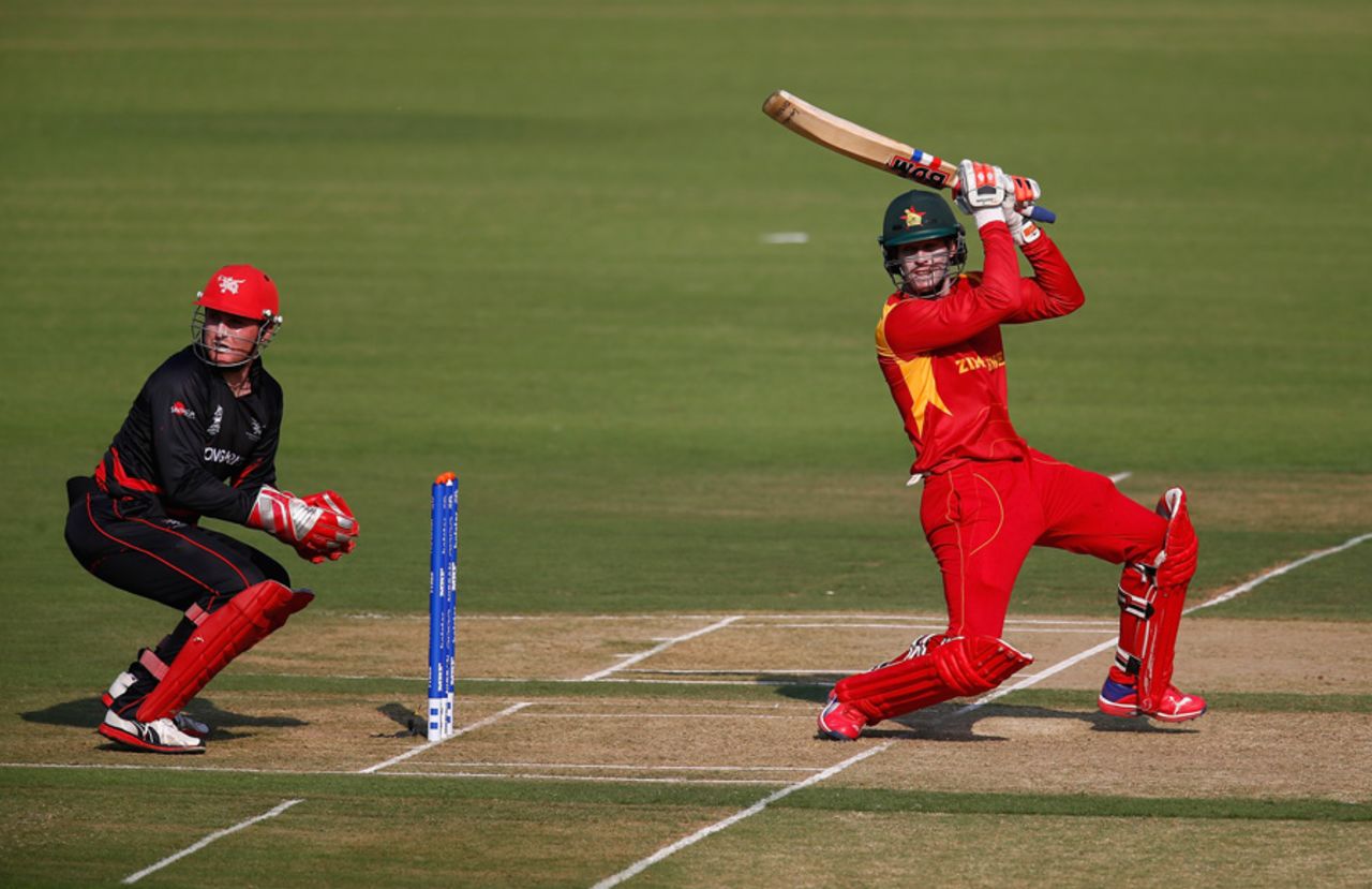 Malcolm Waller plays through the off side, Hong Kong v Zimbabwe, WT20 qualifier, Group B, Nagpur, March 8, 2016