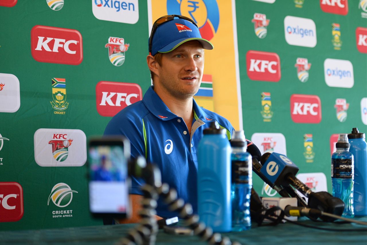 Shane Watson fields questions at a press conference prior to the third T20I, Cape Town, March 8, 2016